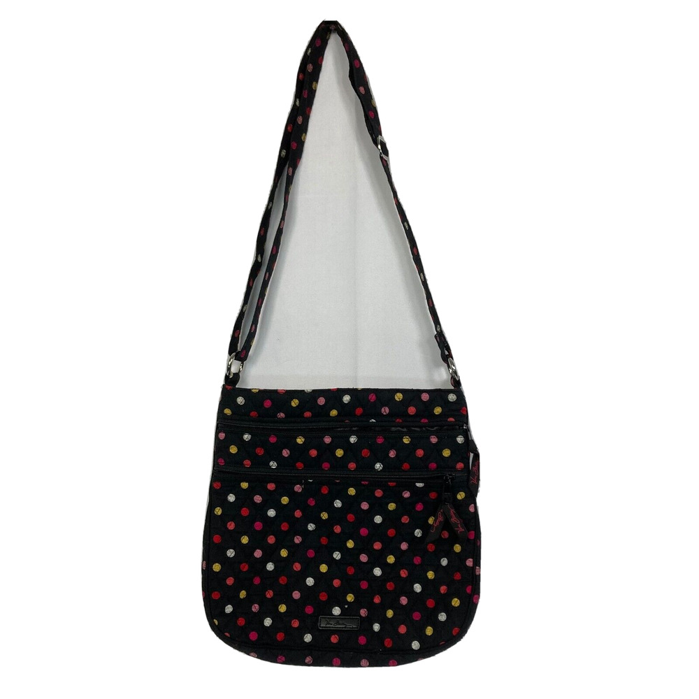 Vera Bradley Purse Black Pink Yellow Cotton Ling Zip Hipster Crossbody Bag